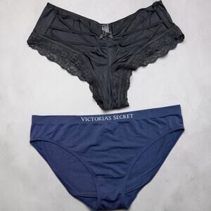 Victoria’s Secret Panty Bundle 2PC Black Strappy Mesh Cheeky Bikini  Large